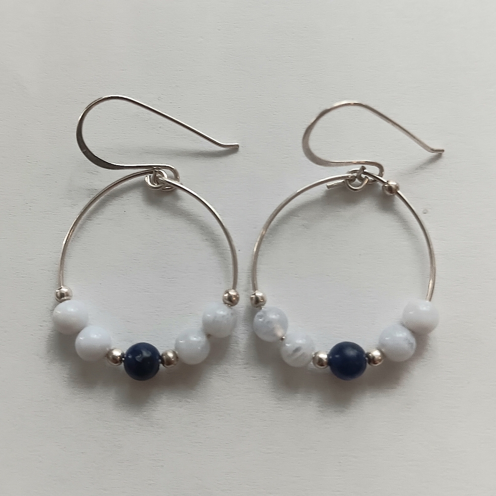 Sodalite and Blue Lace Agate Gemstone Earrings with 925 Sterling Silver Findings